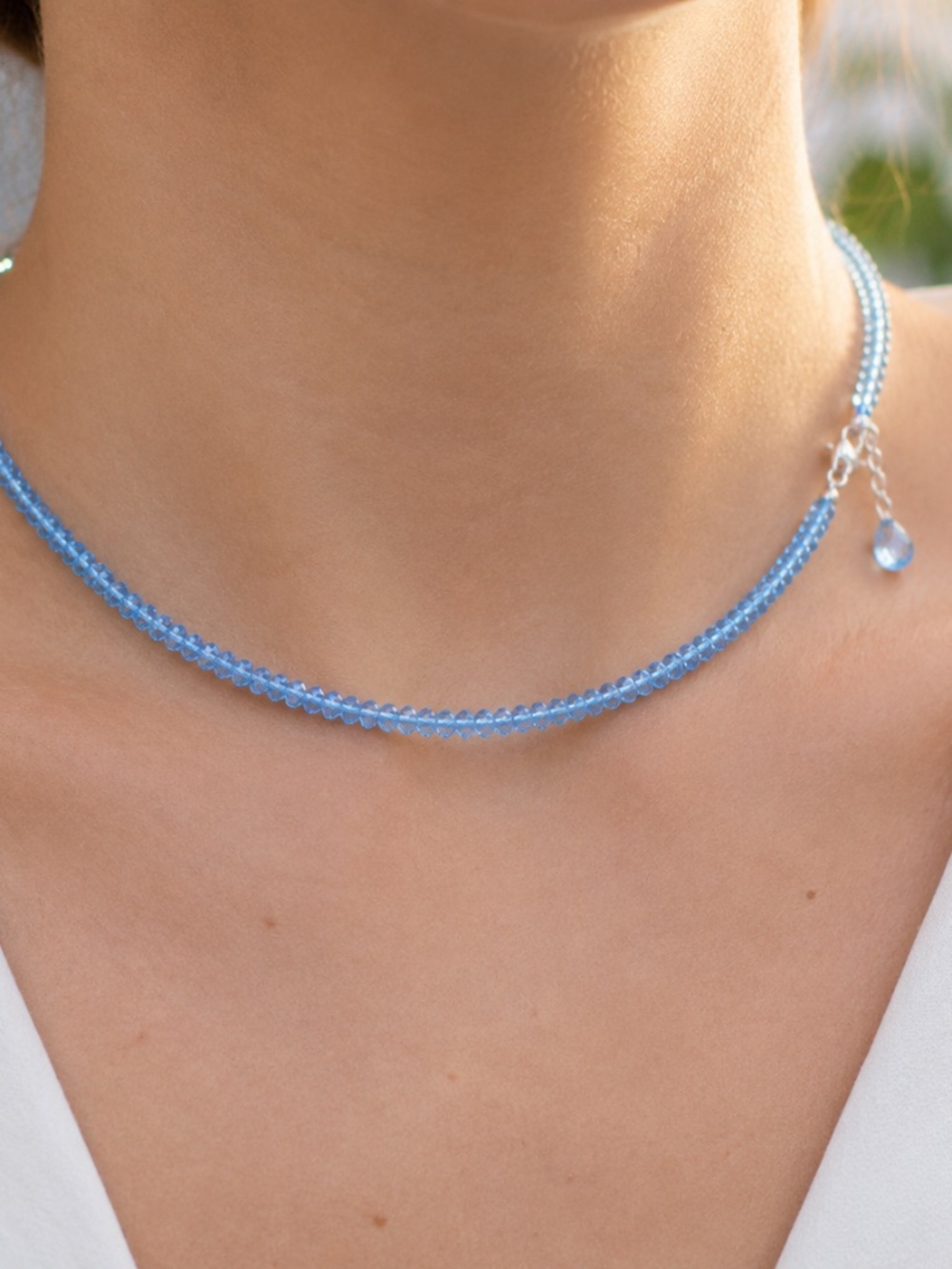 Swiss & Sky Blue Topaz Necklace – 50 carats 14K White Gold Converts to Bracelet